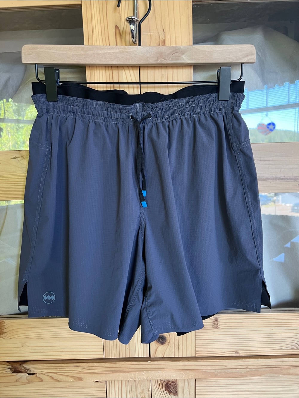 Janji Black Athletic Drawstring Shorts with Teal Logo